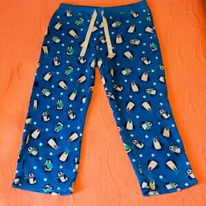 Faded Glory Blue Holiday Penguins Pattern Fleece Pajama Bottoms XL 16-18